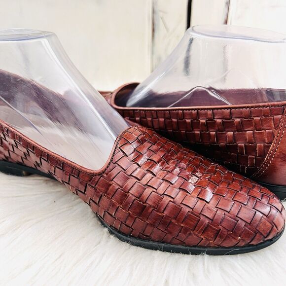 Trotters Brown Leather Woven Slip on Comfort Shoes Loafers - Womens Size 9 - Picture 4 of 9